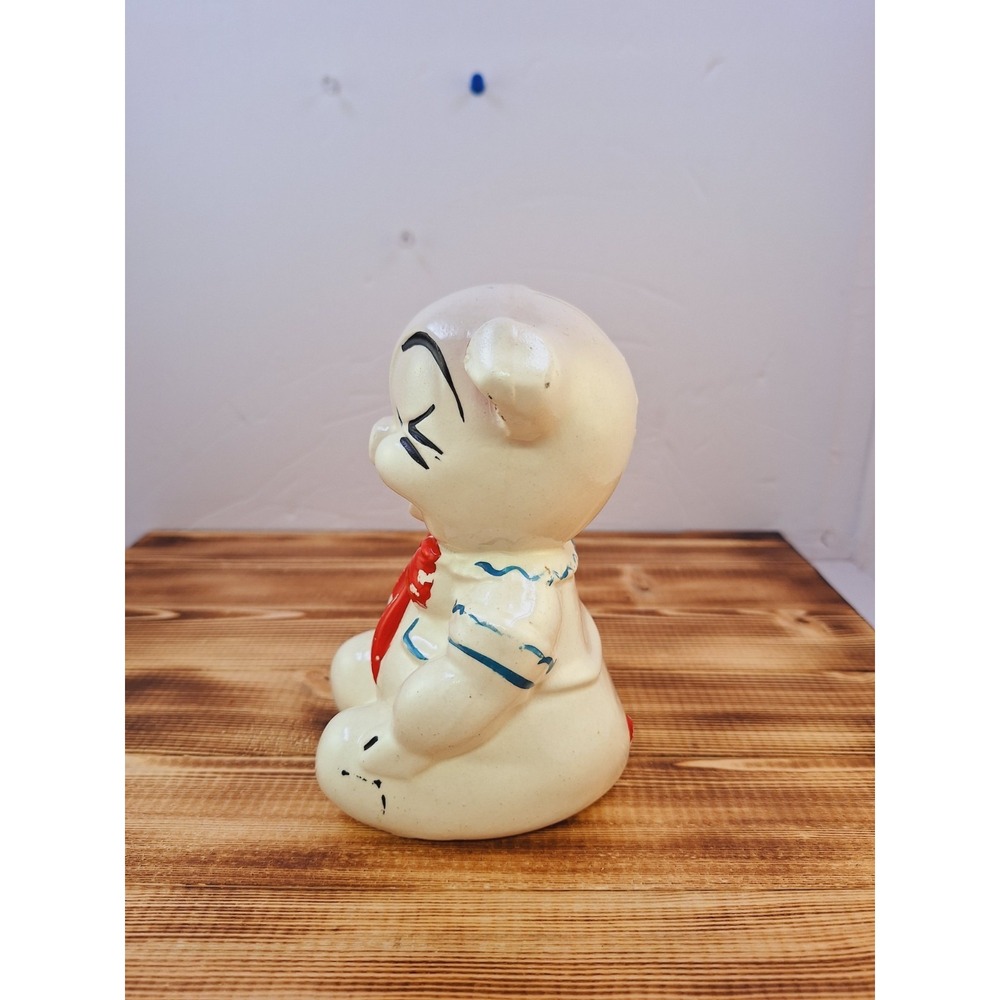 Vintage‎ American Bisque Pottery Ceramic PORCELAIN Pig Piggy Bank RED Bow tie - Picture 5 of 10